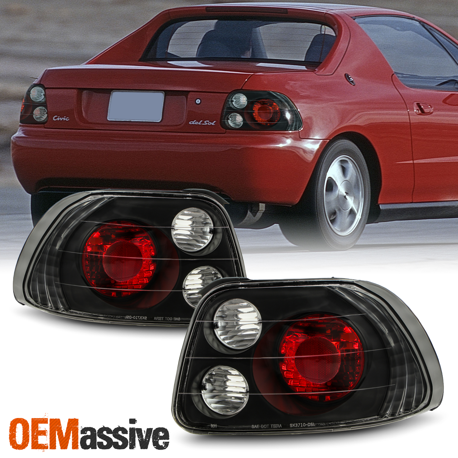 Fits 93-97 Del Sol Sport Coupe JDM Black Tail Brake Lights Lamp