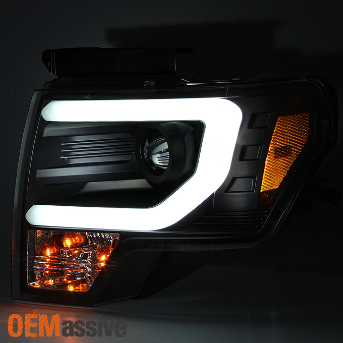 Fits 09-14 F150 F-150 Pickup Black Bezel LED Strip//Tube Projector Headlights