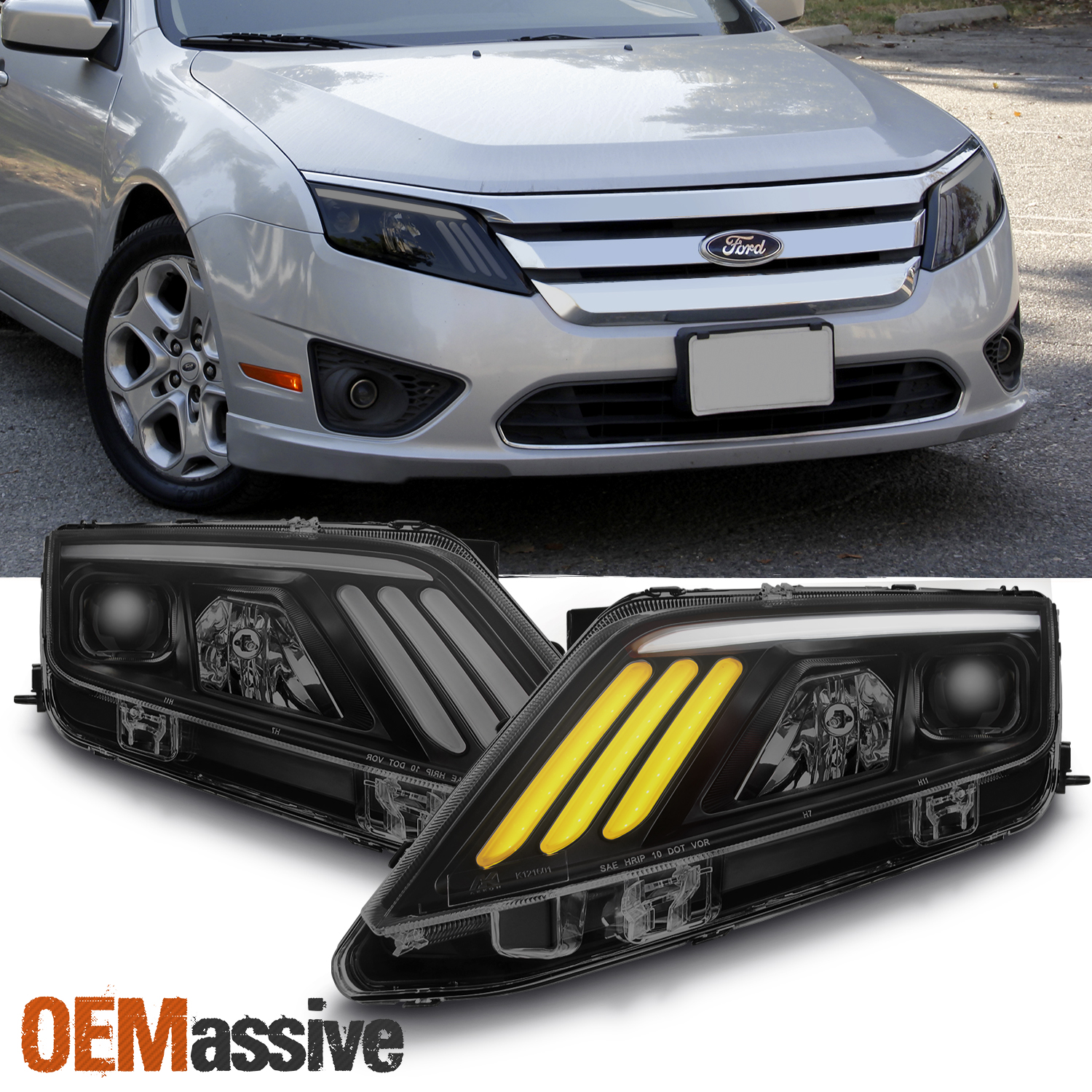 For Smoked 10-12 Fusion LED Sequential Turn Signal DRL Projector