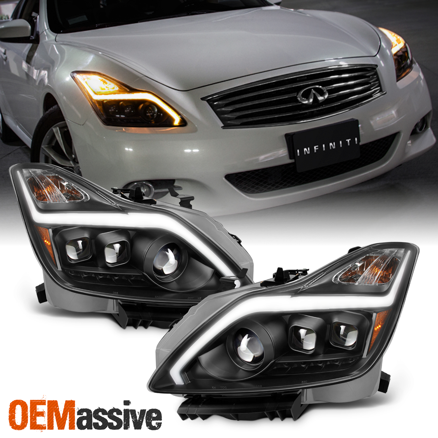 For 08-15 INFINITI G37 Q60 2Dr Full LED Projector Headlight Lamp+Blue DRL Signal