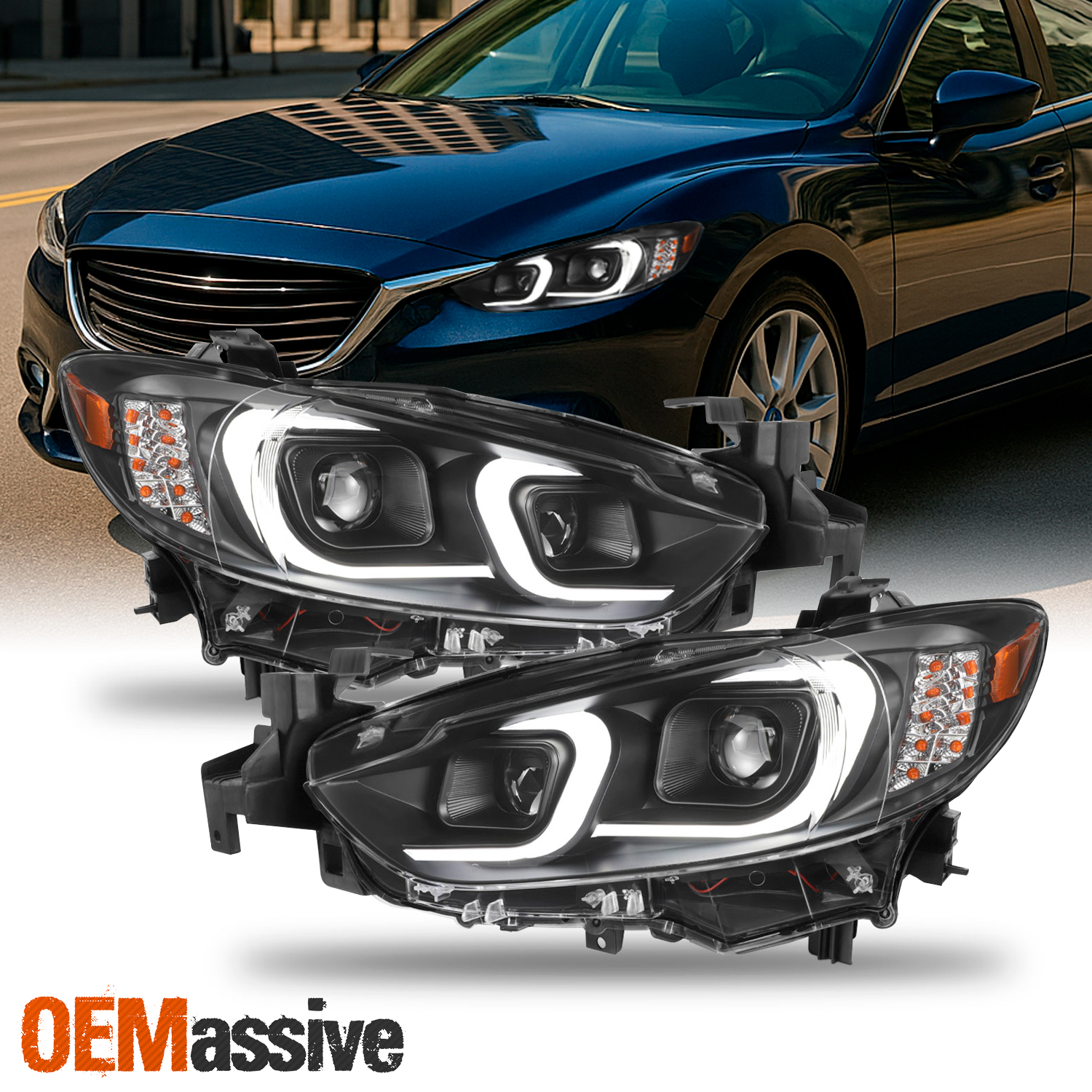 For 2014-2017 Mazda 6 Mazda6 LED DRL Light Tube Projector