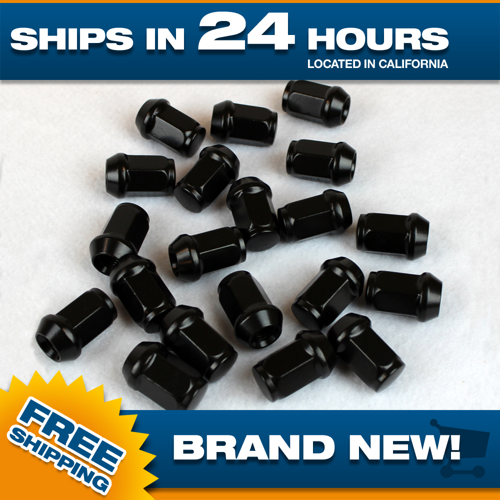 Set of 20 pc 7/16 lug nut Black Acorn Bulge lugnuts for Chevy Buick