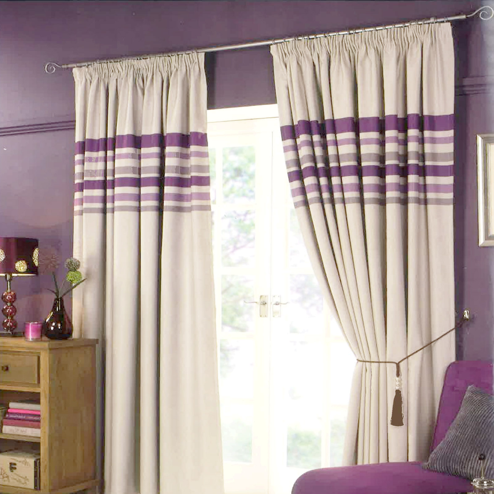 Stripe Pencil Pleat PAIR of Blackout Curtains Thermal Ready Made Free
