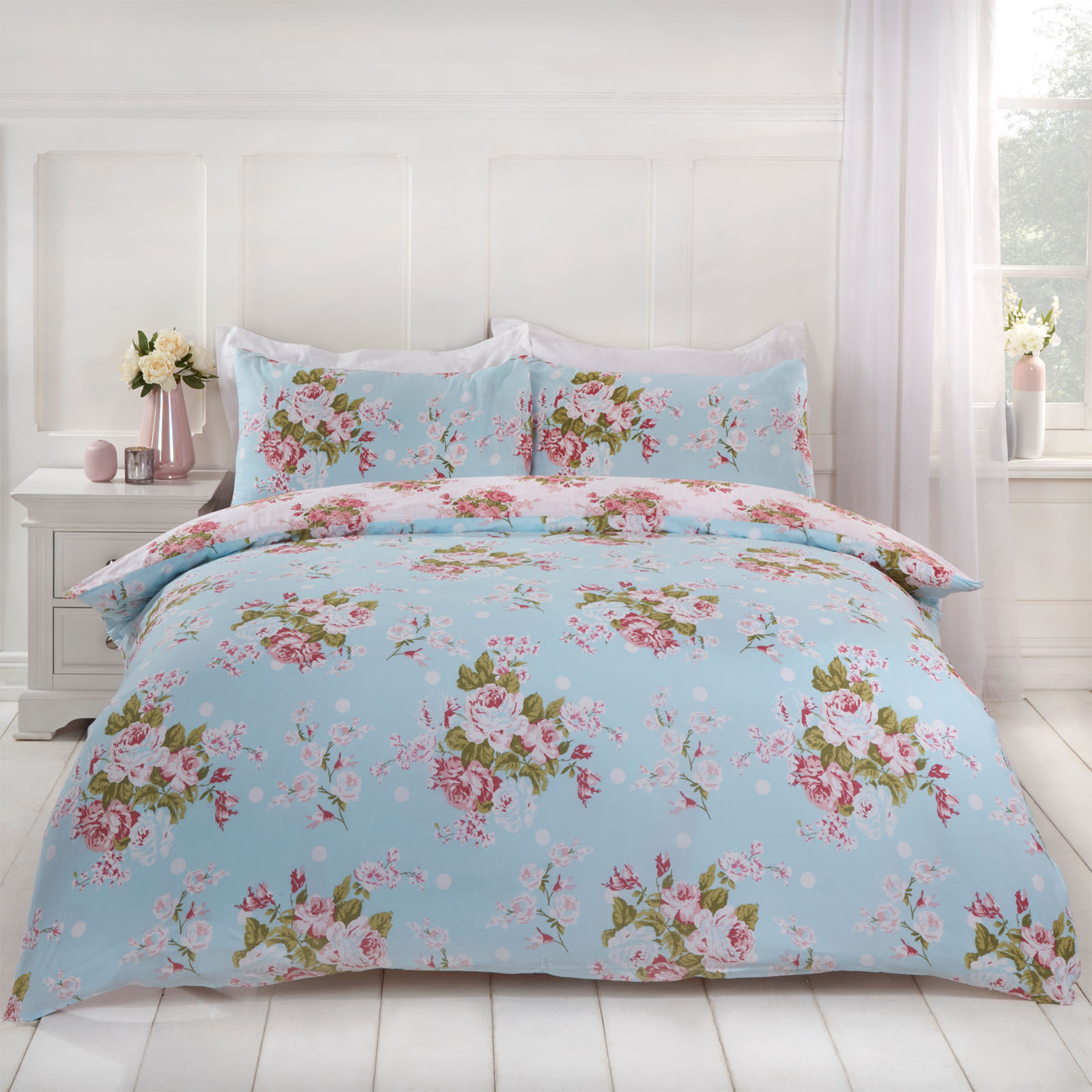 Dreamscene English Rose Duvet Cover with Pillow Case Bedding Set, Grey Duck Egg eBay