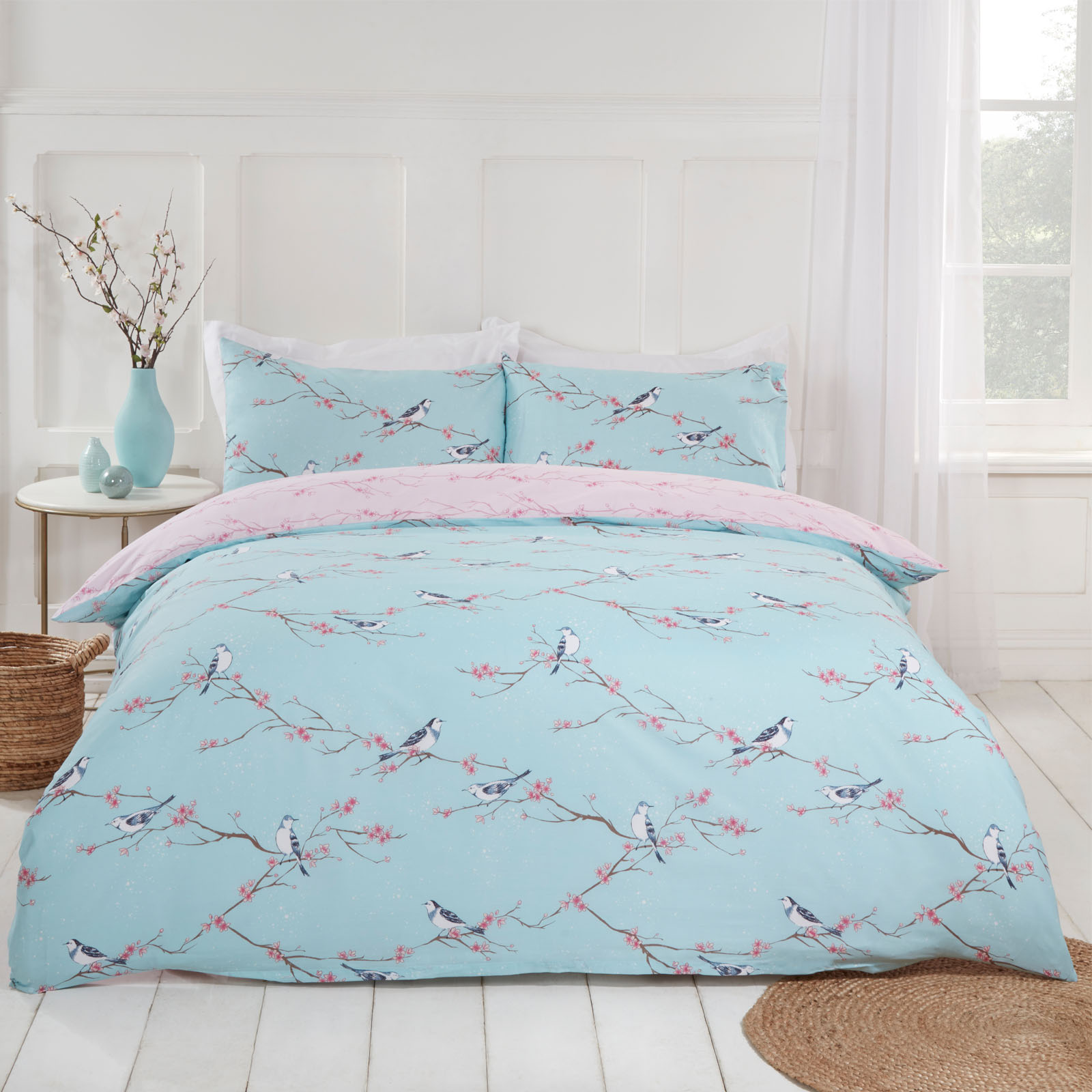 Dreamscene Blossom Bird Quilt Cover with Pillowcase Bedding Set Grey