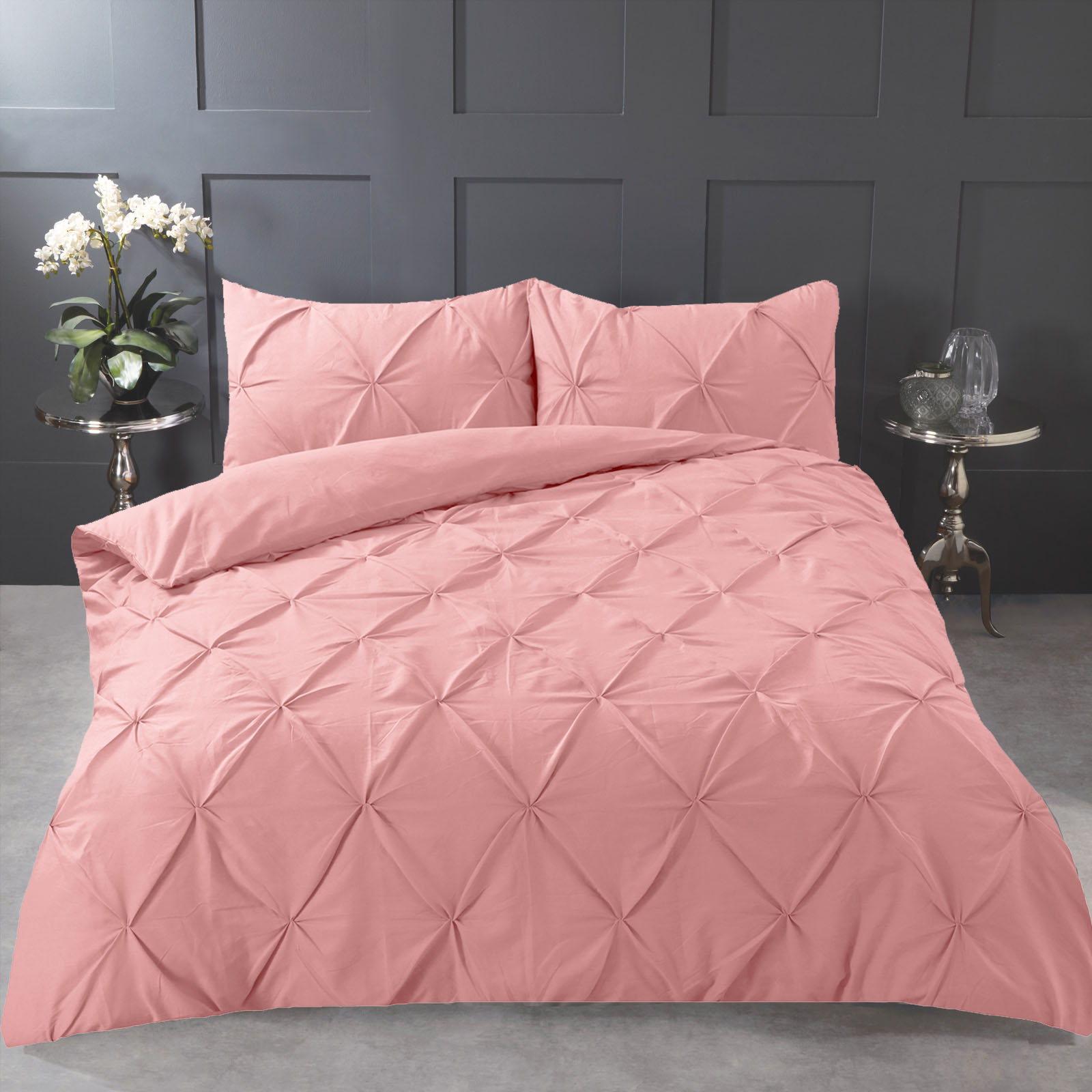 Highams Pintuck Pleated Duvet Cover with Pillowcase Bedding Set