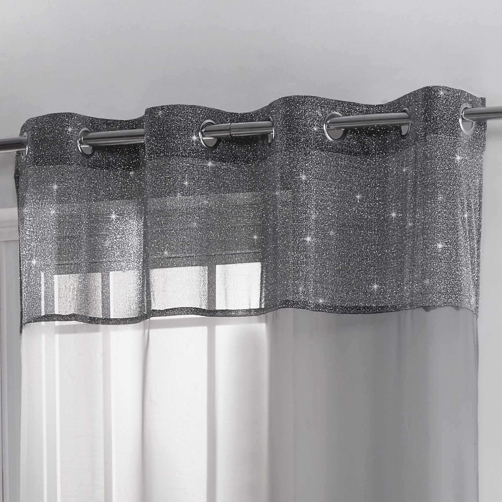 Sienna PAIR Lurex Sparkle Glitter Voile Net Curtain Eyelet Top Silver