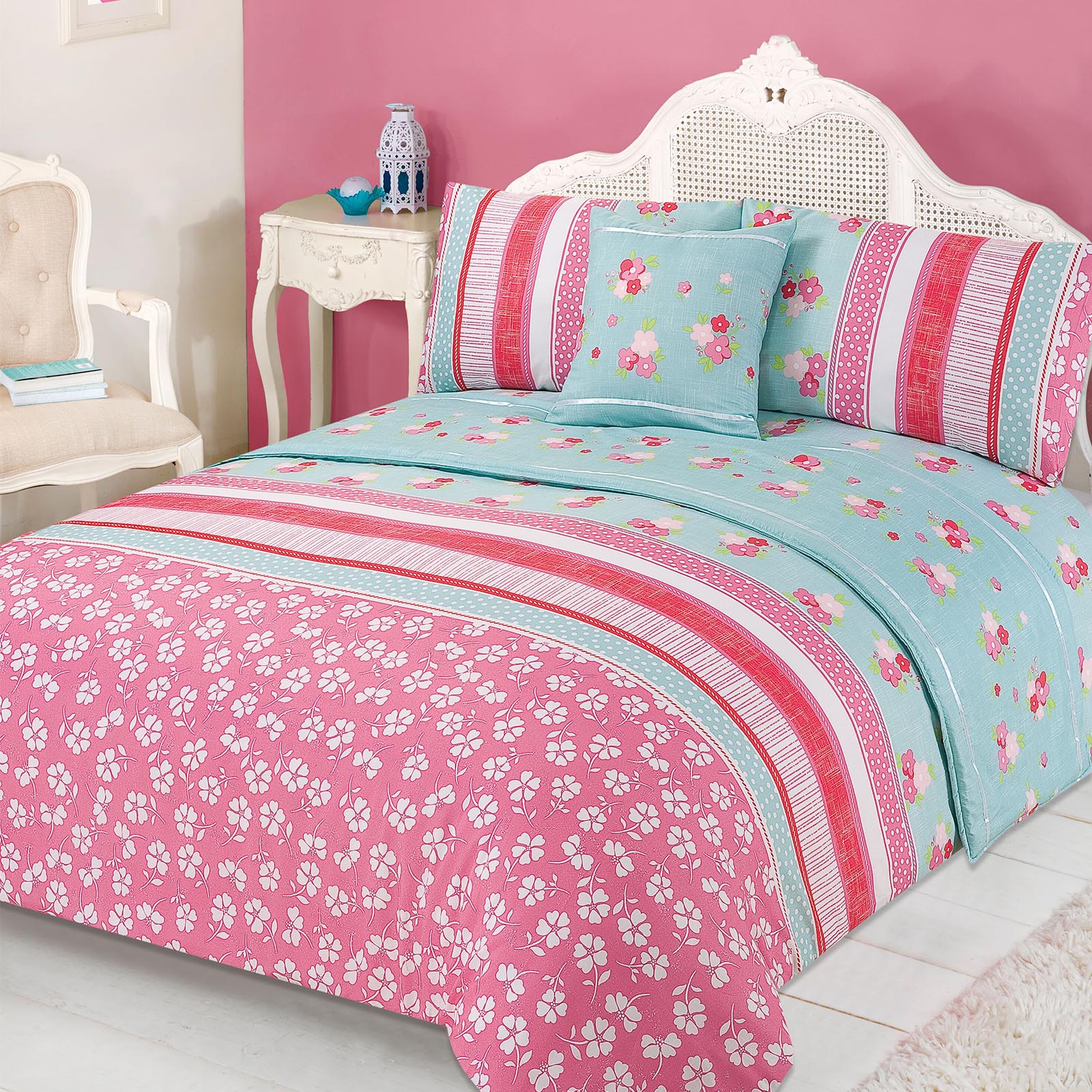 Floral Quilt Cover Bed in A Bag Pillowcases Runner Bedding Set Verity
