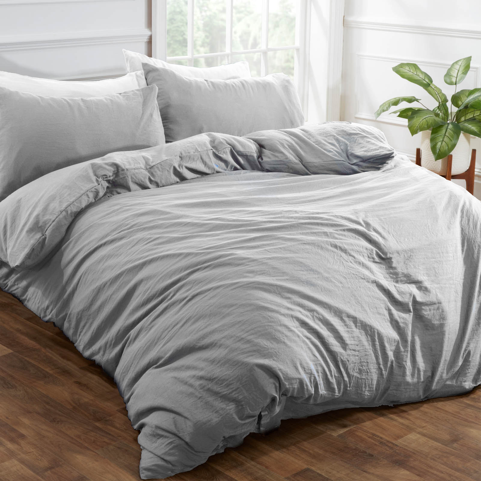 Brentfords Washed Linen Duvet Cover with Pillowcase Bedding Set Grey Ochre Blush eBay