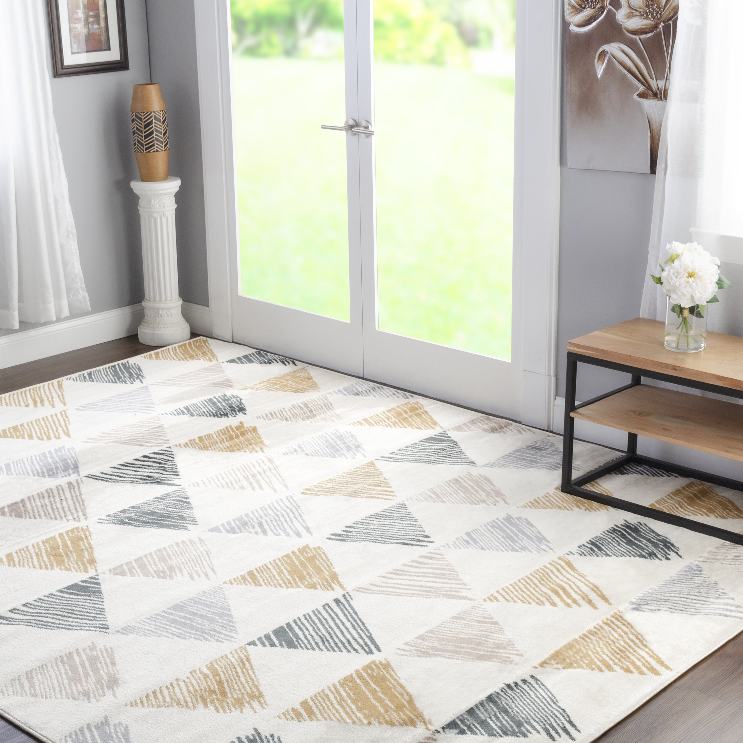 Adrija Mid-Century Modern Geometric Indoor Area Rug, Bone by Blue Nile Mills - Picture 17 of 20