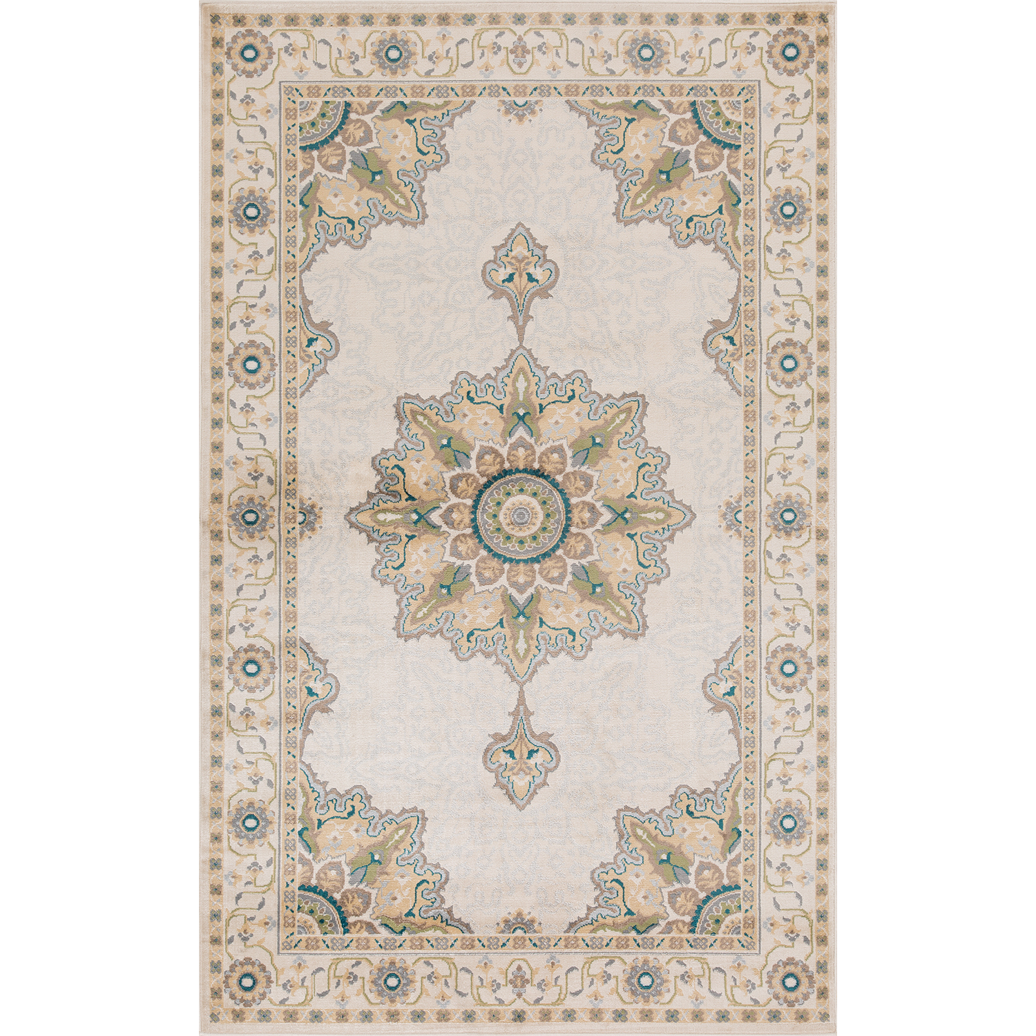 Traditional Indoor Textured Medallion Runner and Area Rug Rug with Jute Backing