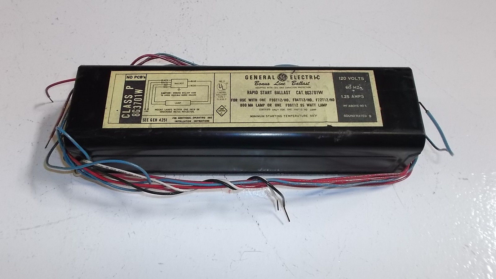 GENERAL ELECTRIC RAPID START BALLAST 8G3701W *USED* eBay