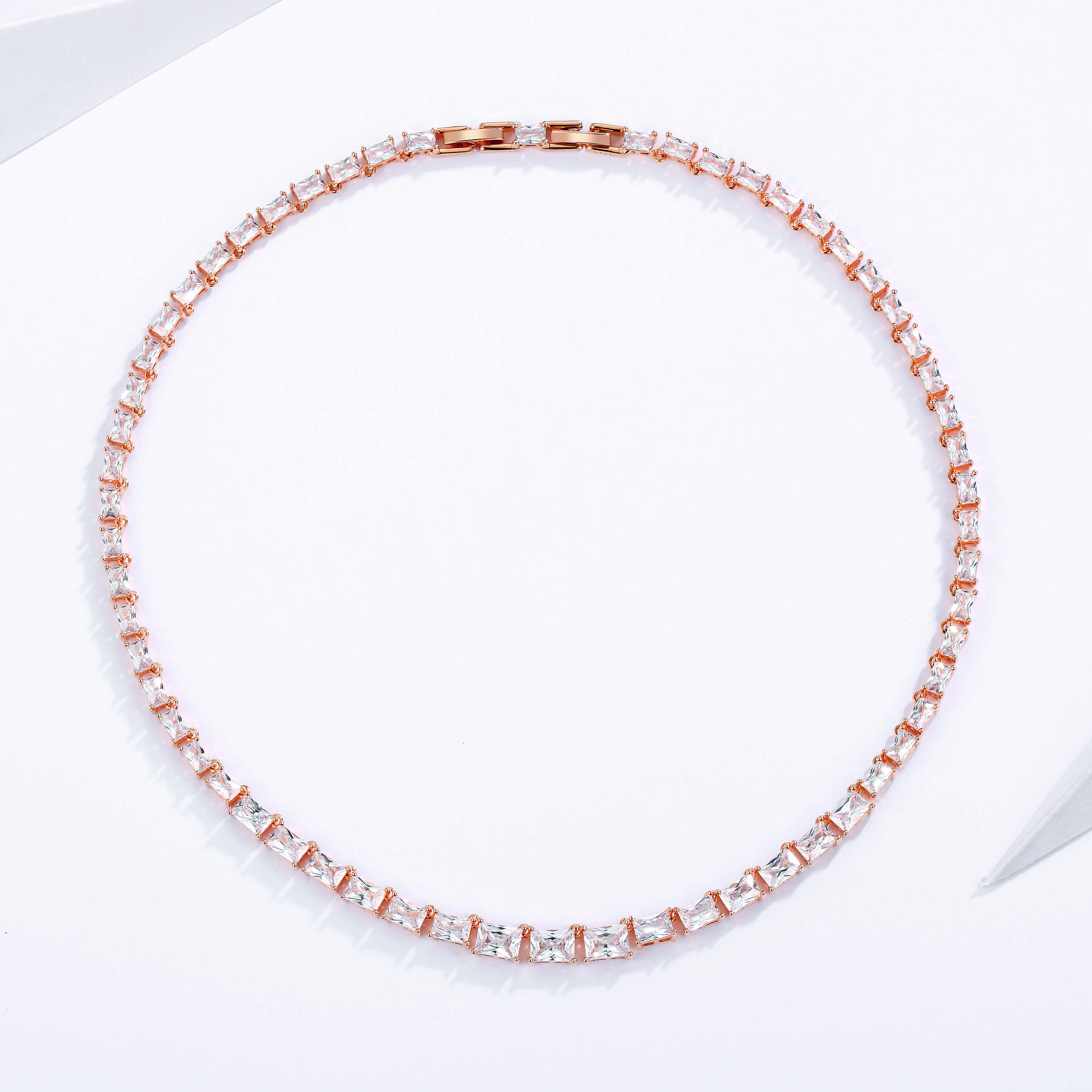 Jazz Tennis Necklace With Baguette Cut Cubic Zirconia Bridal - Picture 11 of 12