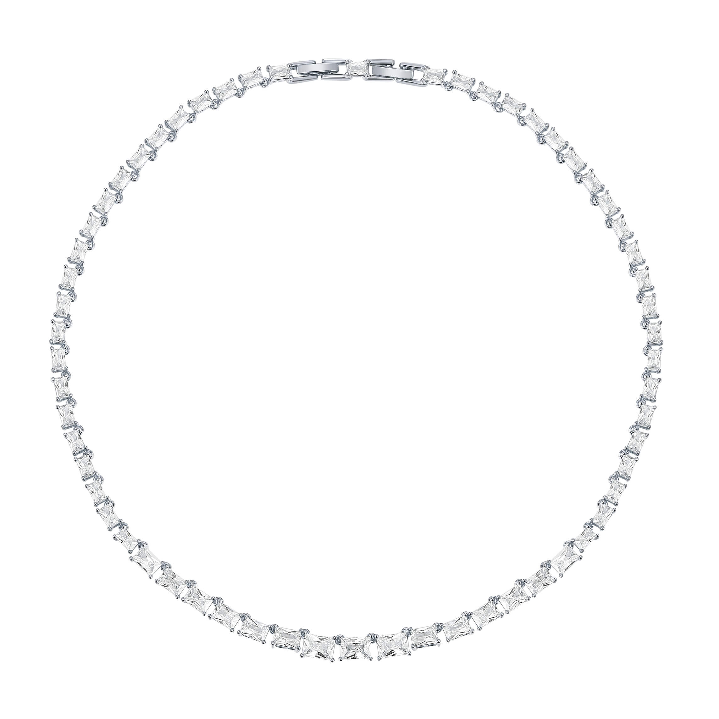 Jazz Tennis Necklace With Baguette Cut Cubic Zirconia Bridal - Picture 7 of 12