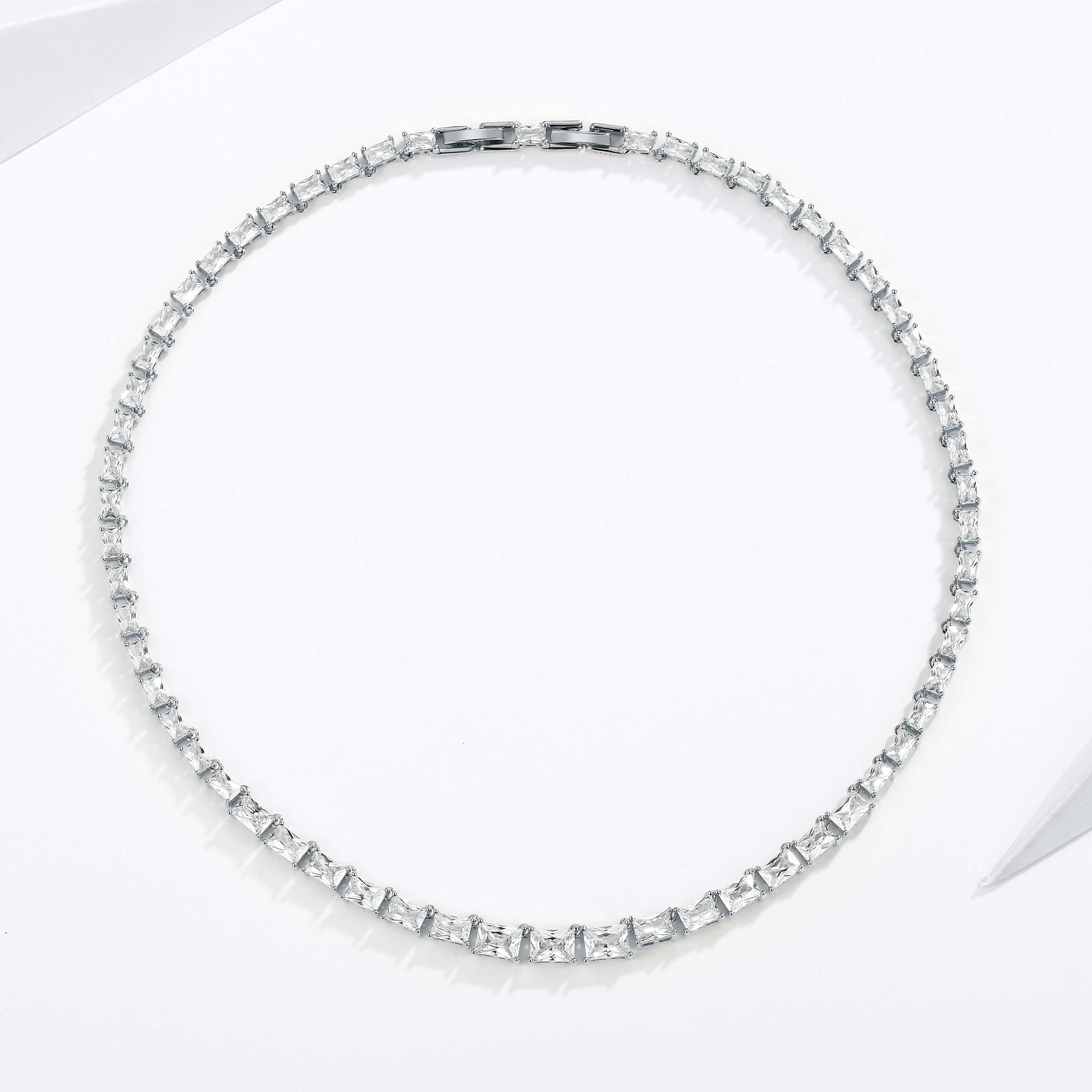 Jazz Tennis Necklace With Baguette Cut Cubic Zirconia Bridal - Picture 8 of 12