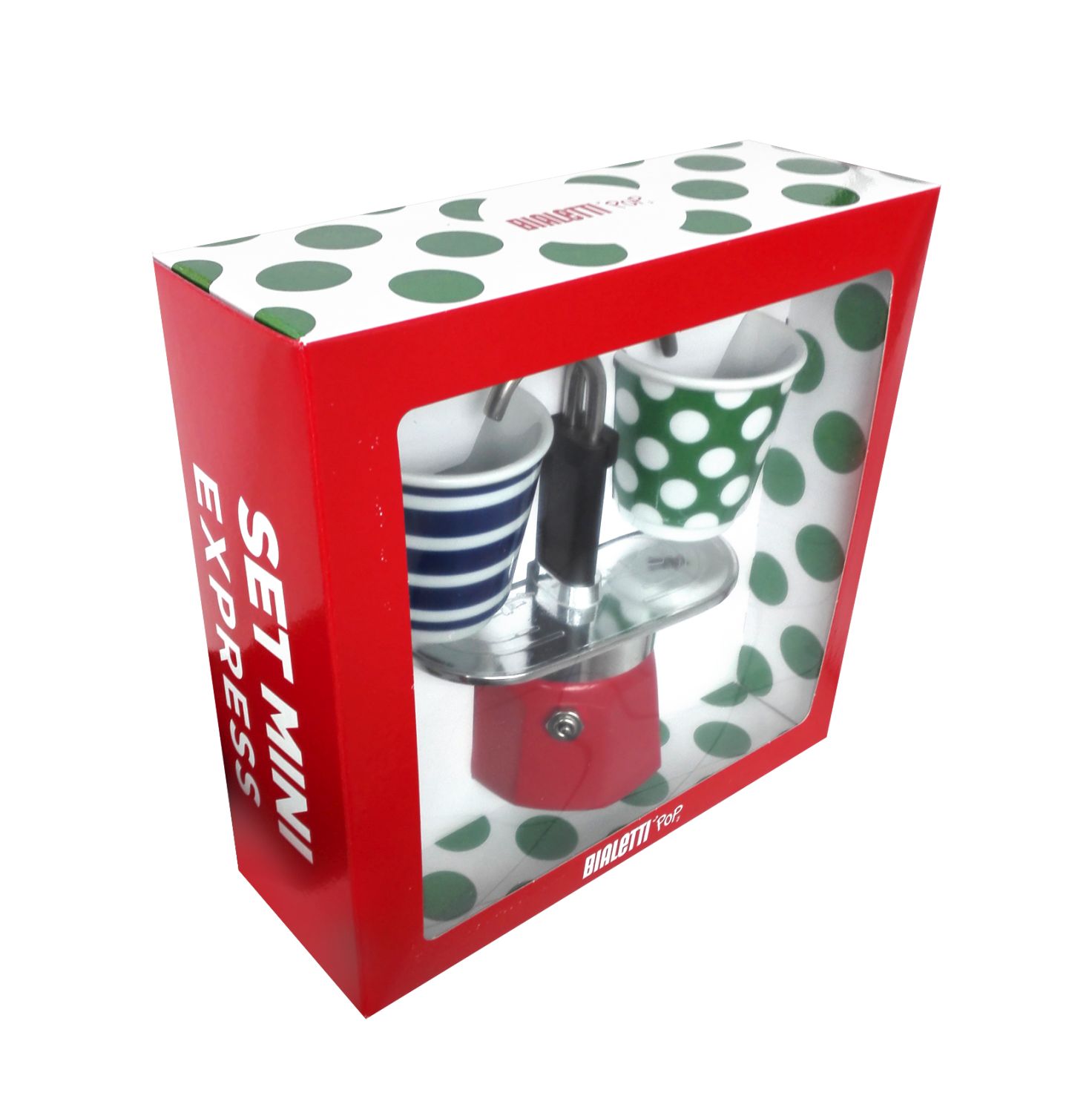 Bialetti Mini Express Espresso Maker 2 Cup Red & 2 Bicchierini Pop