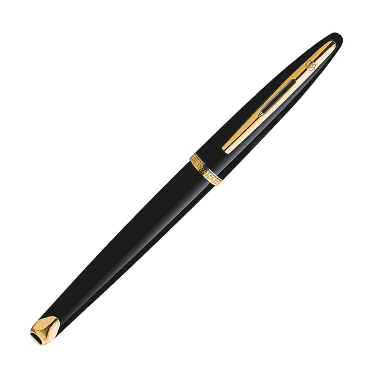 waterman carene fountain pen, black sea, gold trim, 18k medium