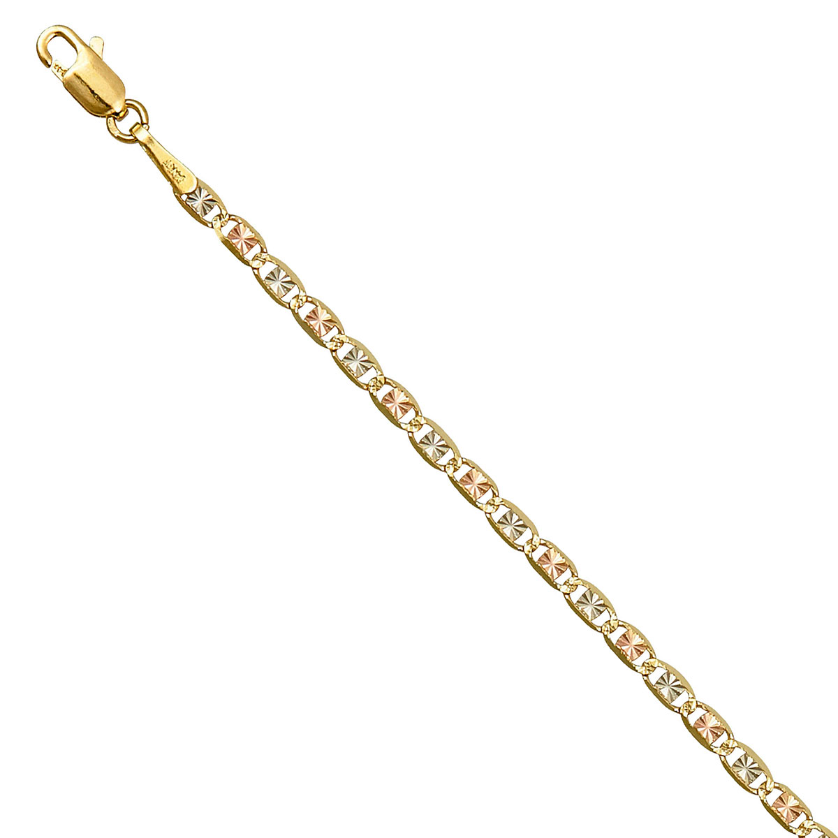 14k Yellow Gold Solid 2mm Valentino Star Diamond Cut Chain Necklace with Lobster Claw Clasp