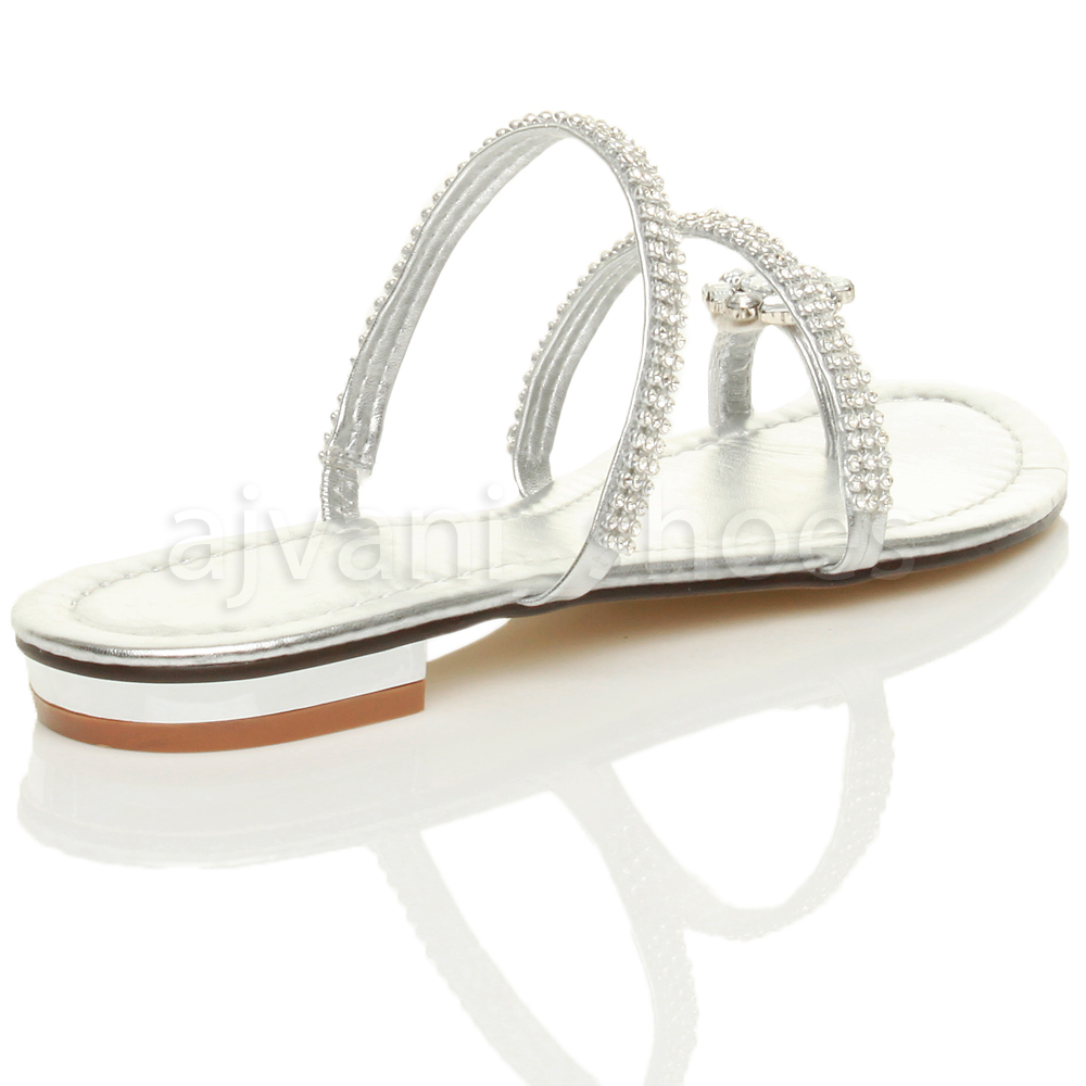 Donna tacco basso piatto anello punta strass cinghietti infradito sandali taglia Donna tacco basso piatto anello punta strass cinghietti infradito sandali taglia
