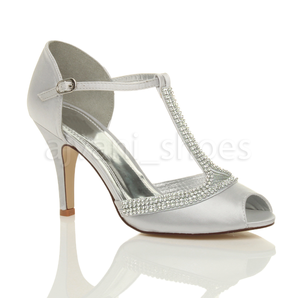 Donna Tacco Alto Bridal Tbar Peep Toes Con Cinturino Sandali Scarpe Numero Donna Tacco Alto Bridal Tbar Peep Toes Con Cinturino Sandali Scarpe Numero