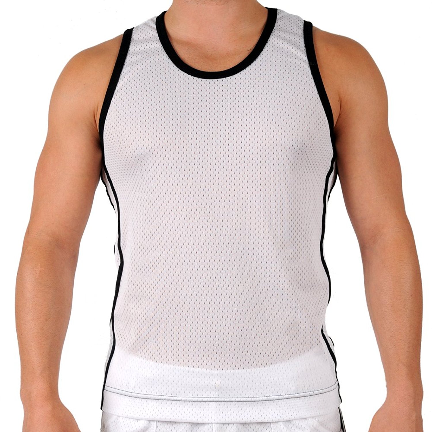 Mens Shiny Mesh Performance Athletic Workout Tank Top by