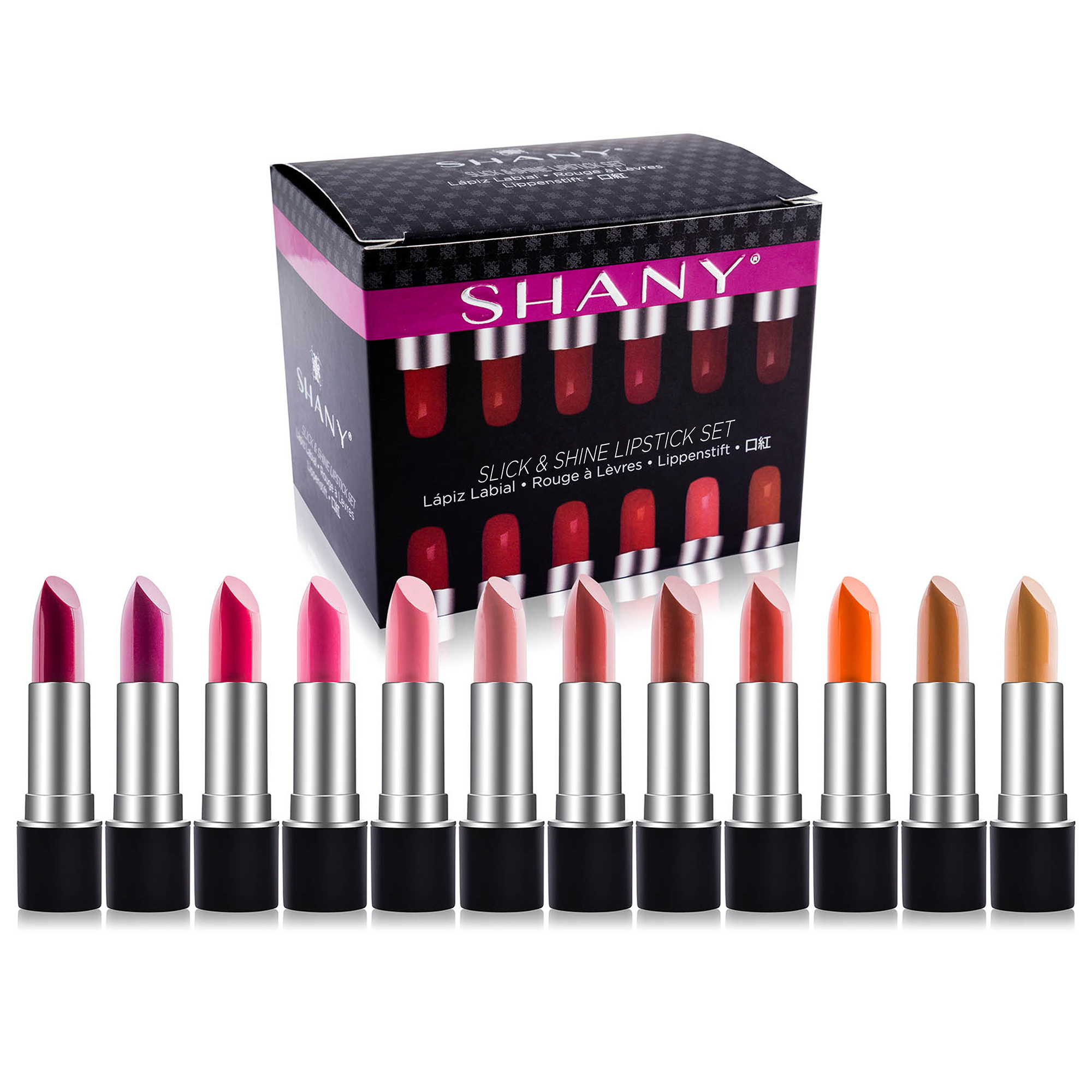 SHANY Slick and Shine Lipstick Set 12 Color Long Lasting Moisturizing Lipsticks