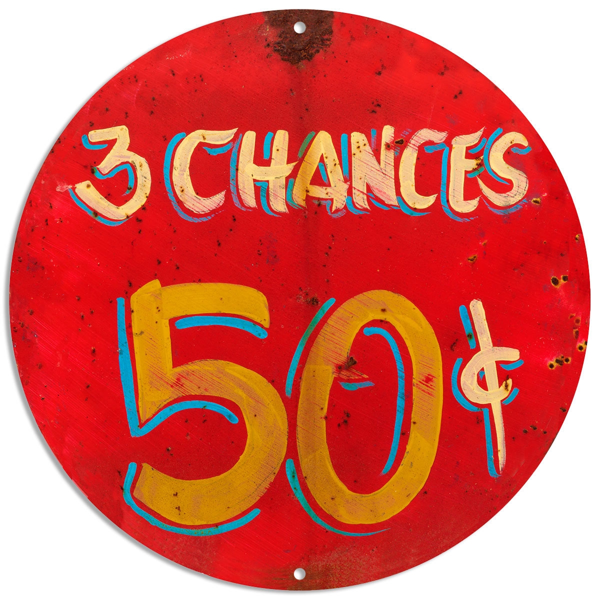 3 Chances 50 Cents Carnival Game Sign Rustic Vintage Style