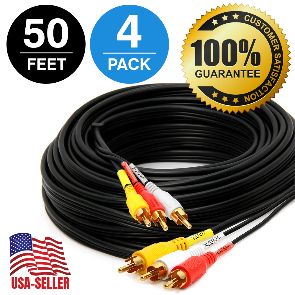 2 Pc Premium 3 RCA Heavy Duty 50FT Composite Extension Audio Video AV Cable Cord