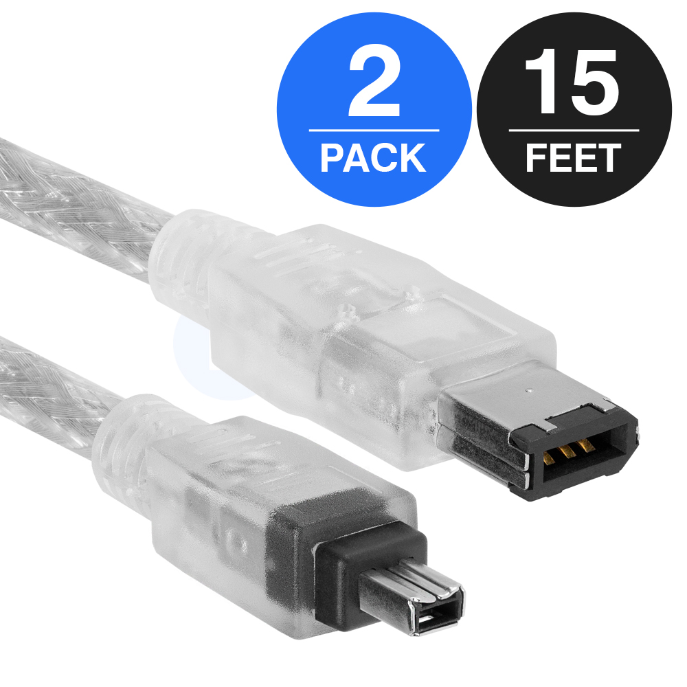 Cable 3/' FireWire 400 6-Pin IEEE 1394 iLink PC MAC DV 2-Pack Clear