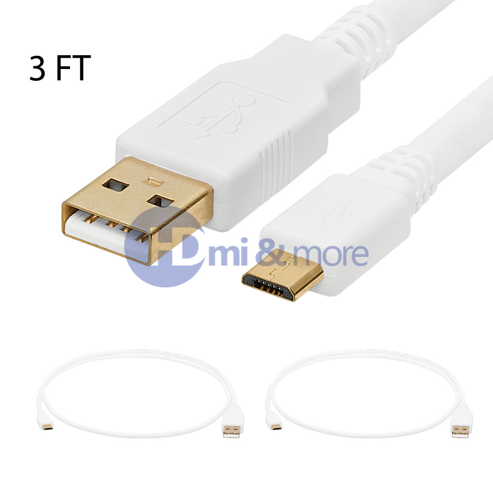 3FT 3FEET USB 2.0 A to Micro B Data Sync Charge Cable Cord Wire Connector 5 pin