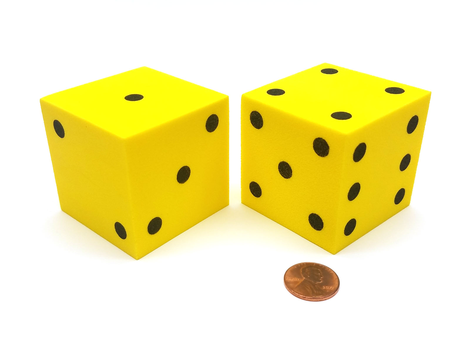 Pack of 2 Large Jumbo 50mm Blank Foam Dice Cubes Yellow