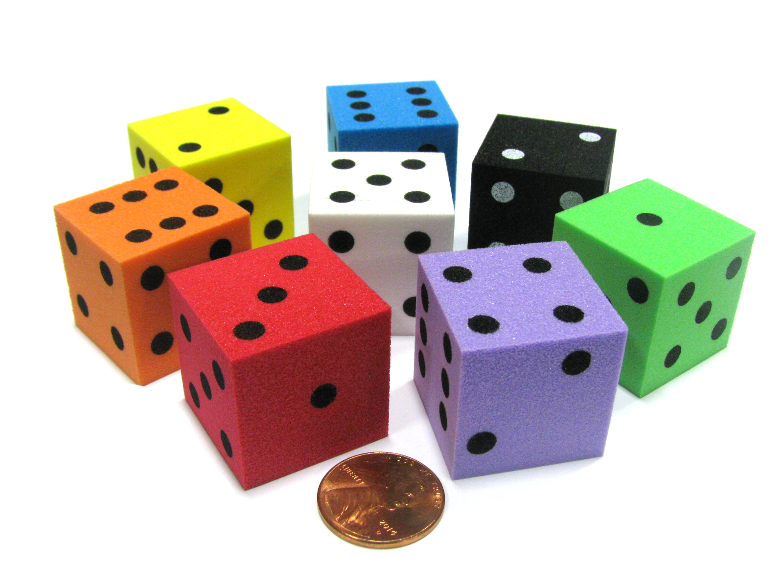 Set of 8 D6 Large 25mm Foam DiceBlack White Yellow Purple Green Orange Blue Red 18183159811 eBay