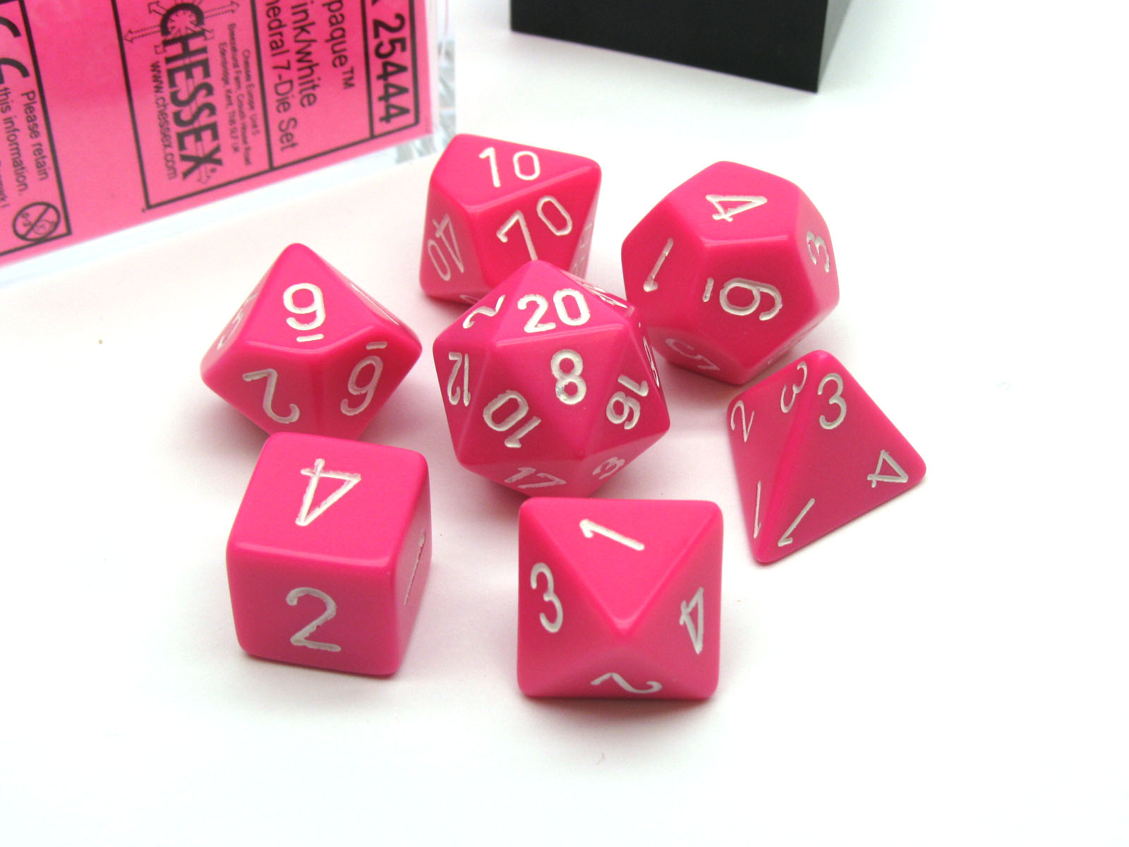 7 Chessex Dice Set Opaque Pink /& White