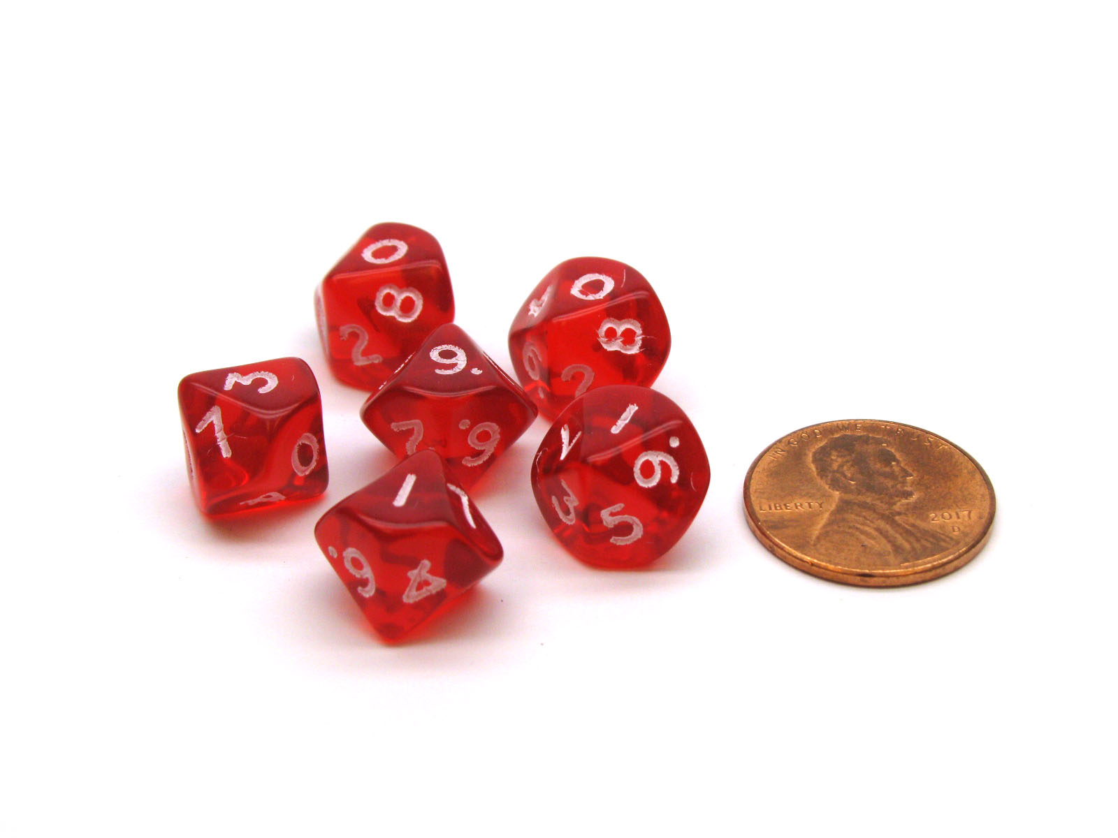 Translucent 10mm Mini 10-Sided D10 Chessex Dice, 6 Pieces - Red with ...