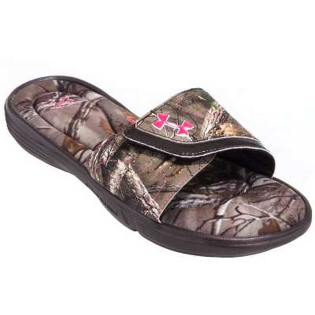 pink camo under armour slides