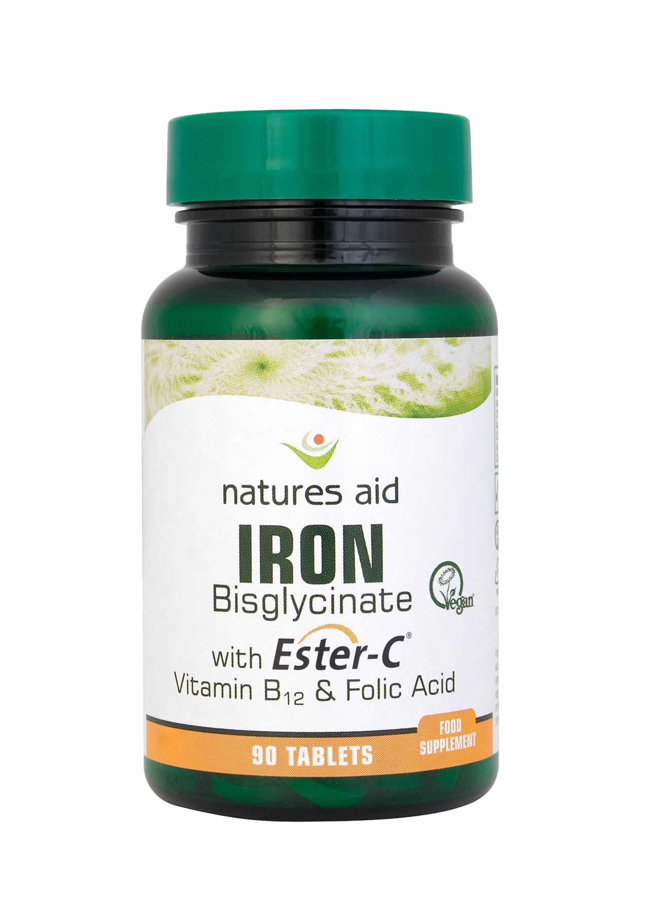 Natures Aid Iron Bisglycinate with EsterC & Vitamin B12 90 Tablets