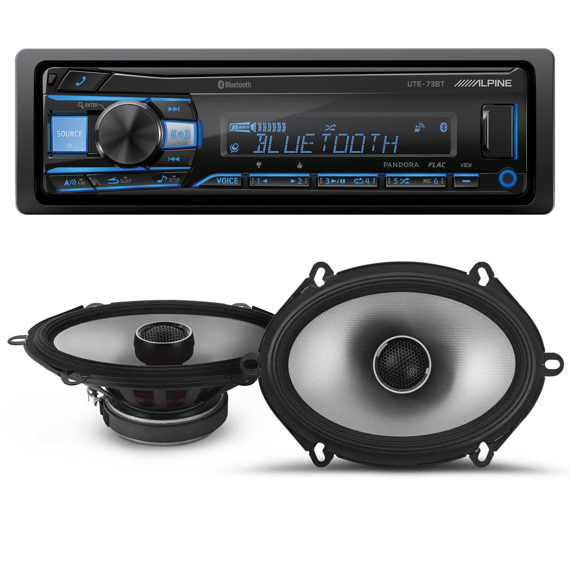 Alpine UTE-73BT Mech-less Digital Bluetooth Media Receiver with 1 Pair Alpine S2-S68 Type S 6x8