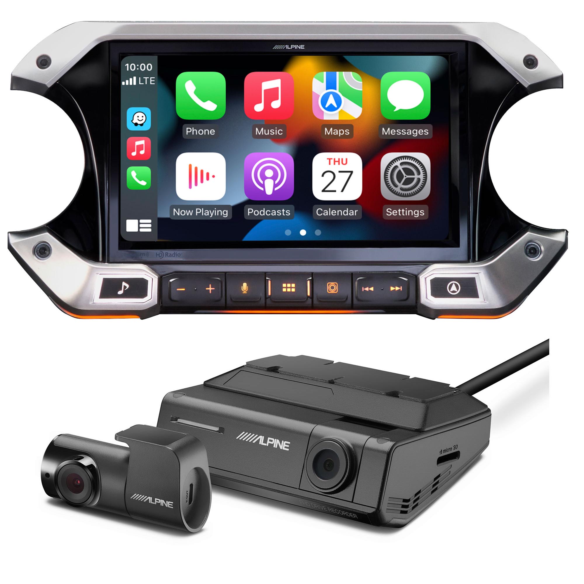 Alpine JL Wrangler i509-WRA-JL 9-inch Weather-Resistant Digital Media Receiver with CarPlay Android Auto and Dash Camera Bundle