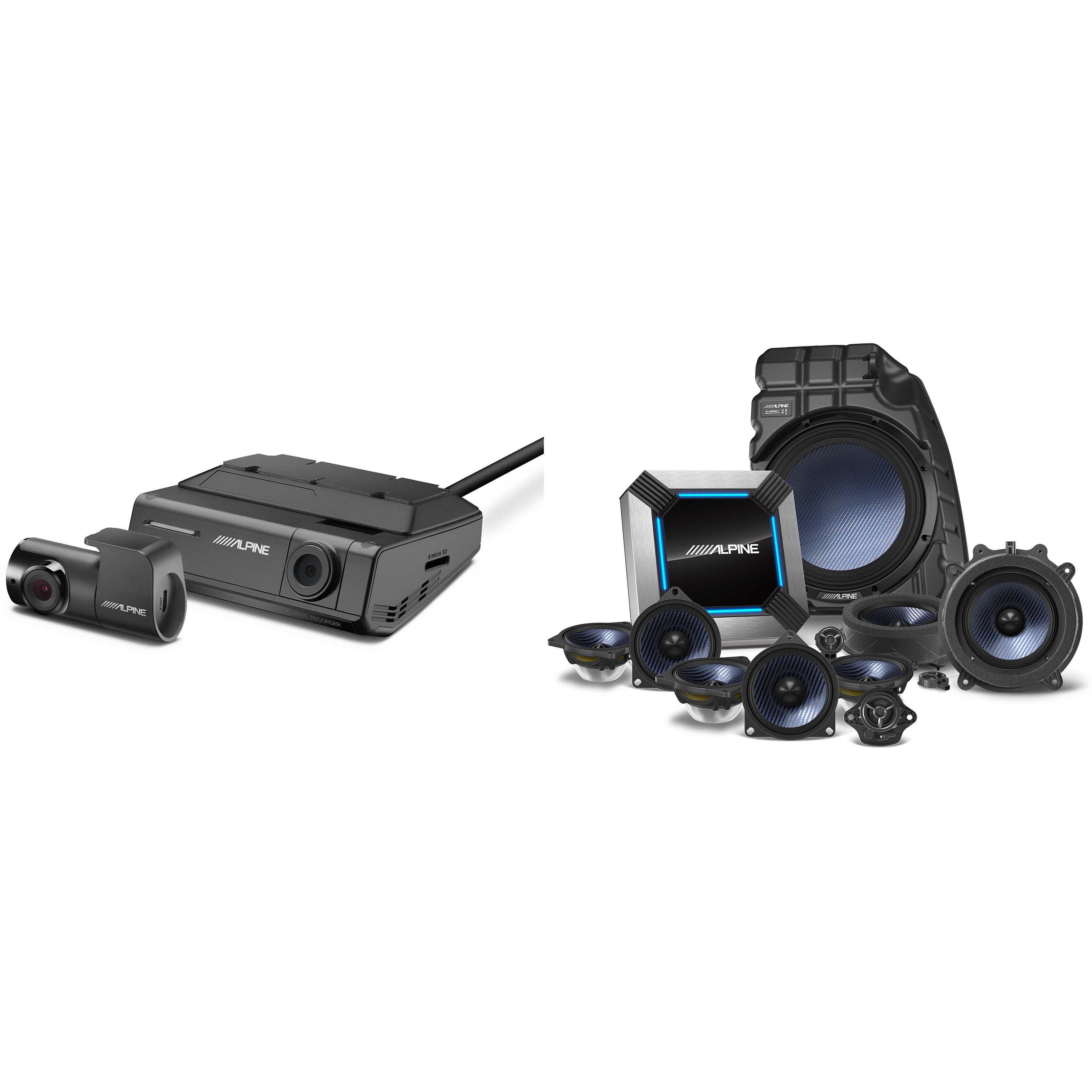 Alpine PSS-TSLA-223 - 11/13-Speaker Complete Sound System Upgrade Compatible with 2022-Up Tesla Model 3 & DVR-C320R Dash Cam Bundle