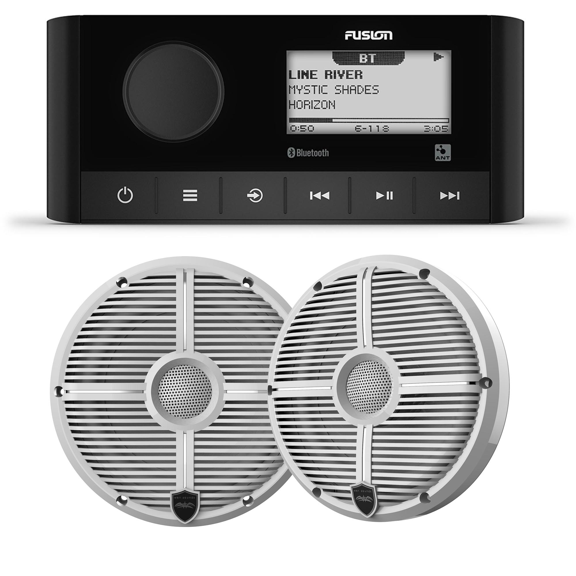 Fusion MS-RA60 Marine Stereo With 1 Pair of Wet Sounds RECON6-XWW 6.5