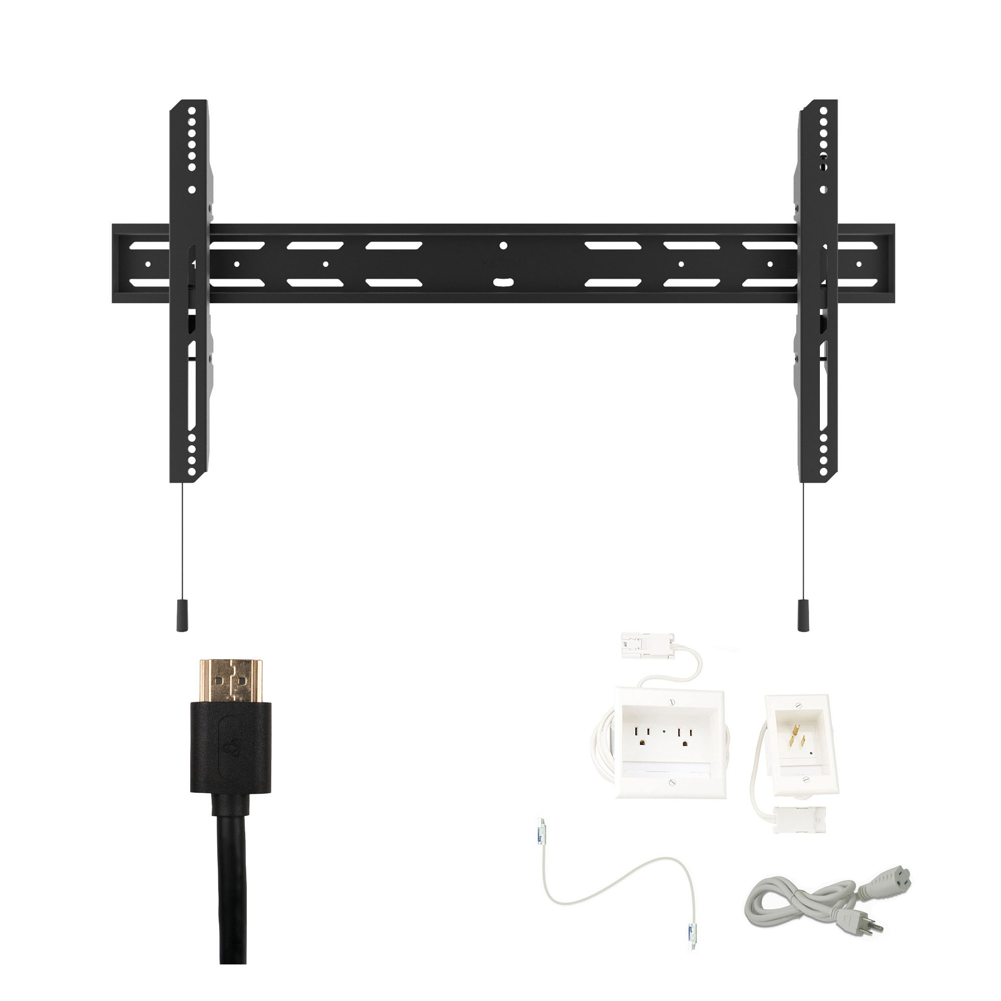 Kanto PF400 Tv Mounting package W/ DUAL outlet thru wall power kit And HDMI Cable