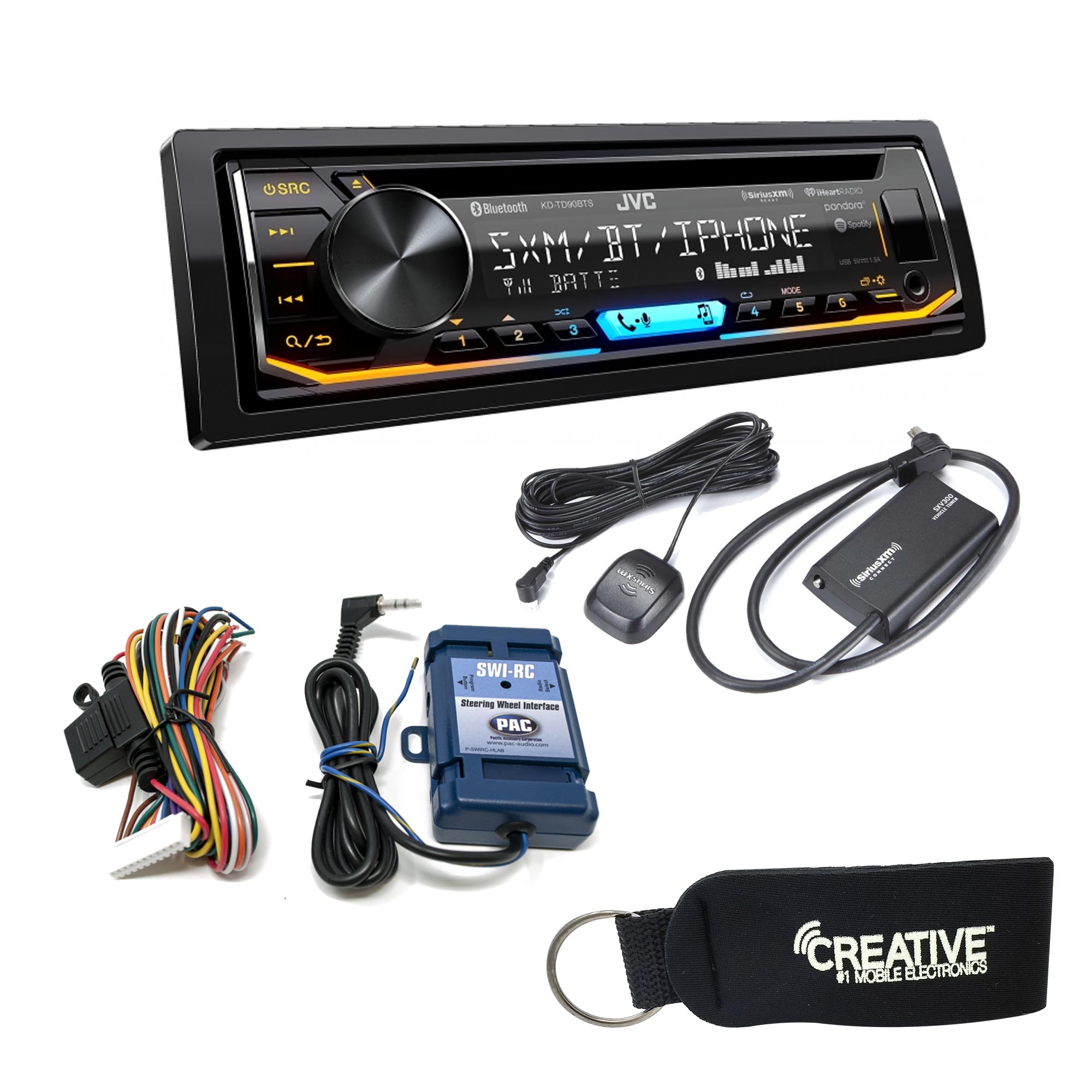 JVC KD-TD90BTS CD Receiver featuring Bluetooth With PAC SWI-RC Steering Wheel Remote Interface & SXV300 SiriusXM Tuner