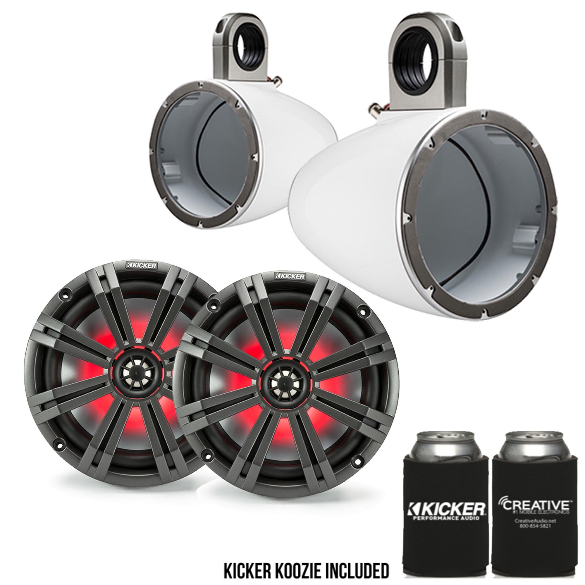 Kicker 8" WhiteCharcoal Wake Tower LED Marine Speakers 1 ...