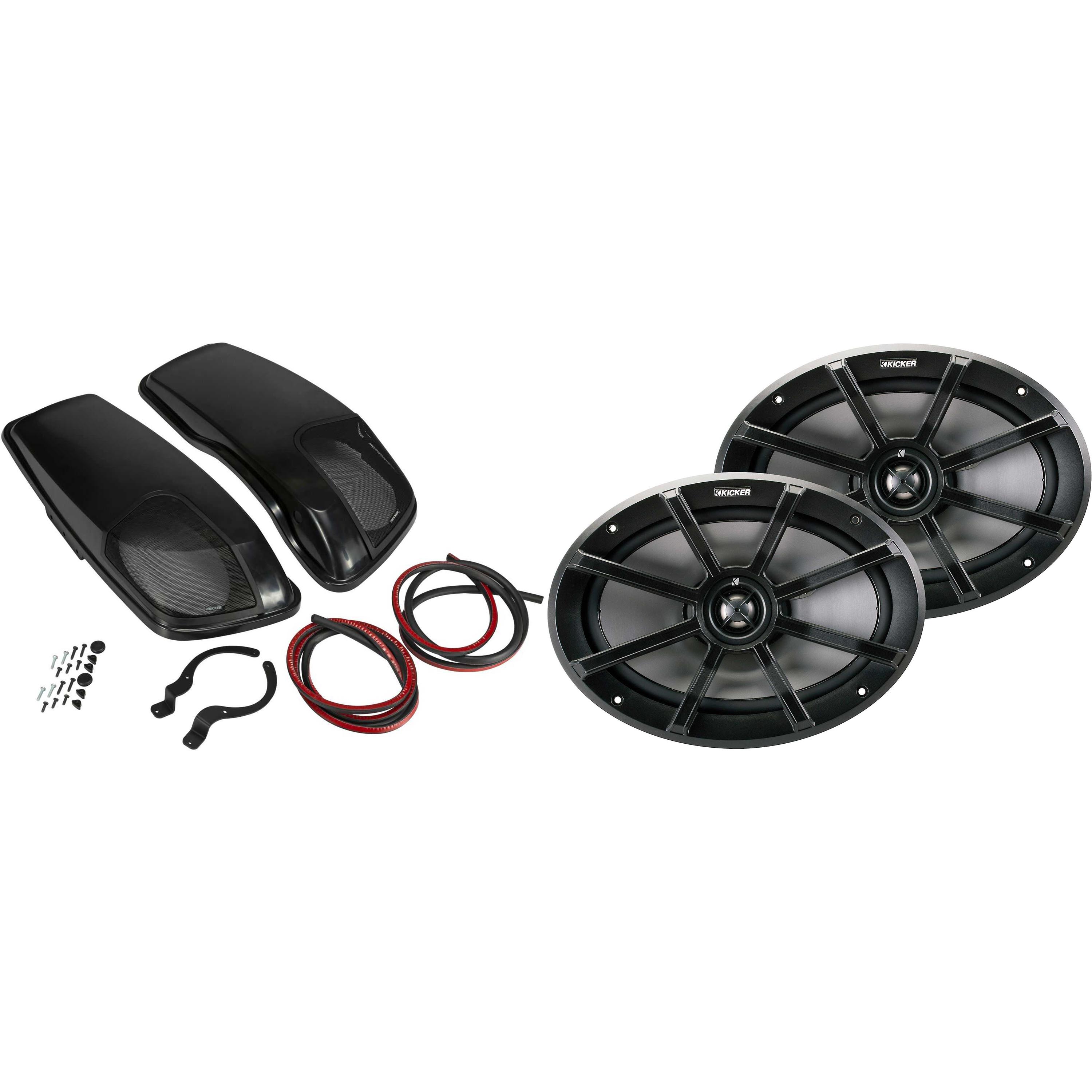 Kicker 46HDBL Bag Lids, Pair & 6x9 Inch PS-Series Powersports Speakers 40PS694 4-Ohm Compatible With 2014-Up Harley Davidson