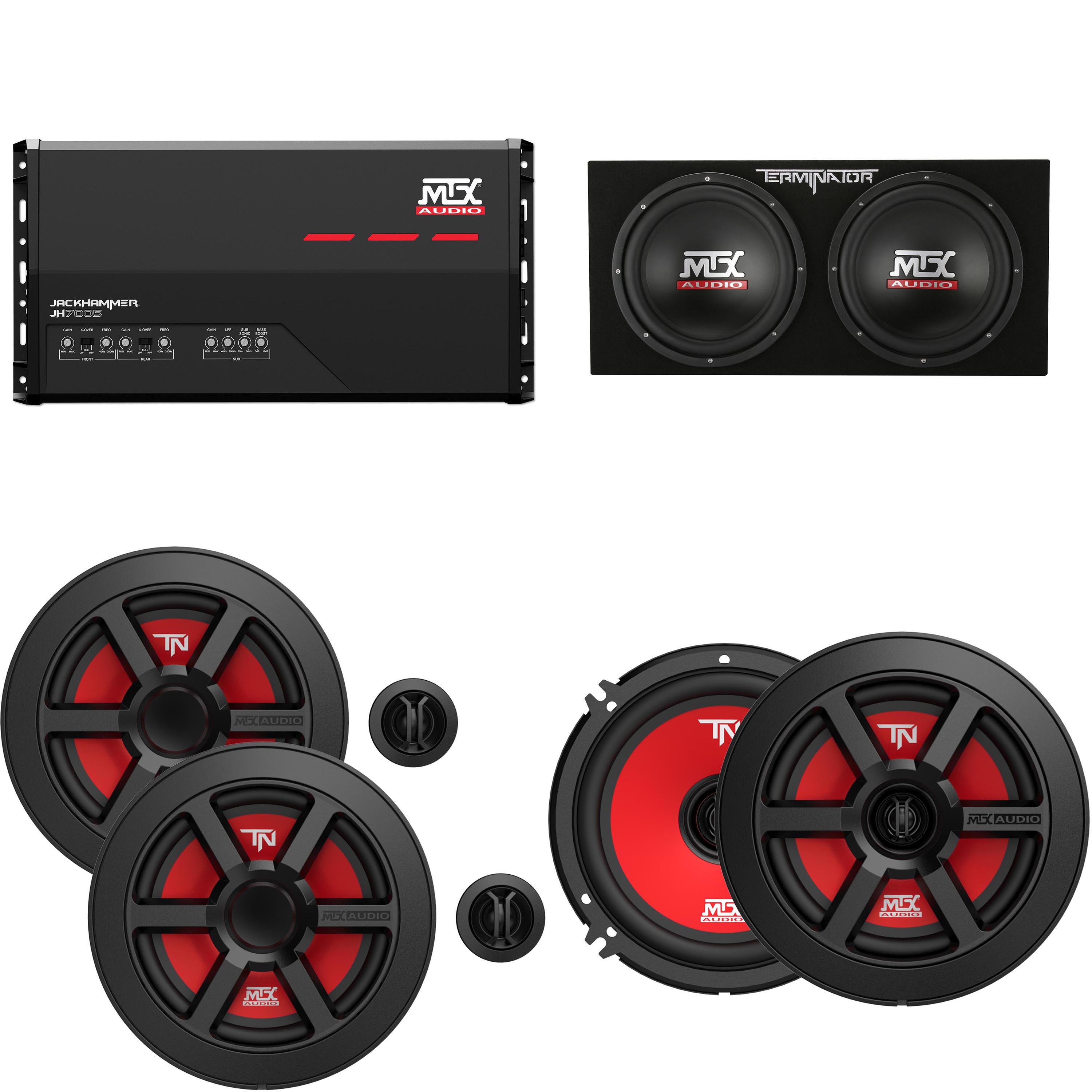 MTX Audio JH7005 Jackhammer 5 Ch. Amp, (2) TERMINATOR 6.5
