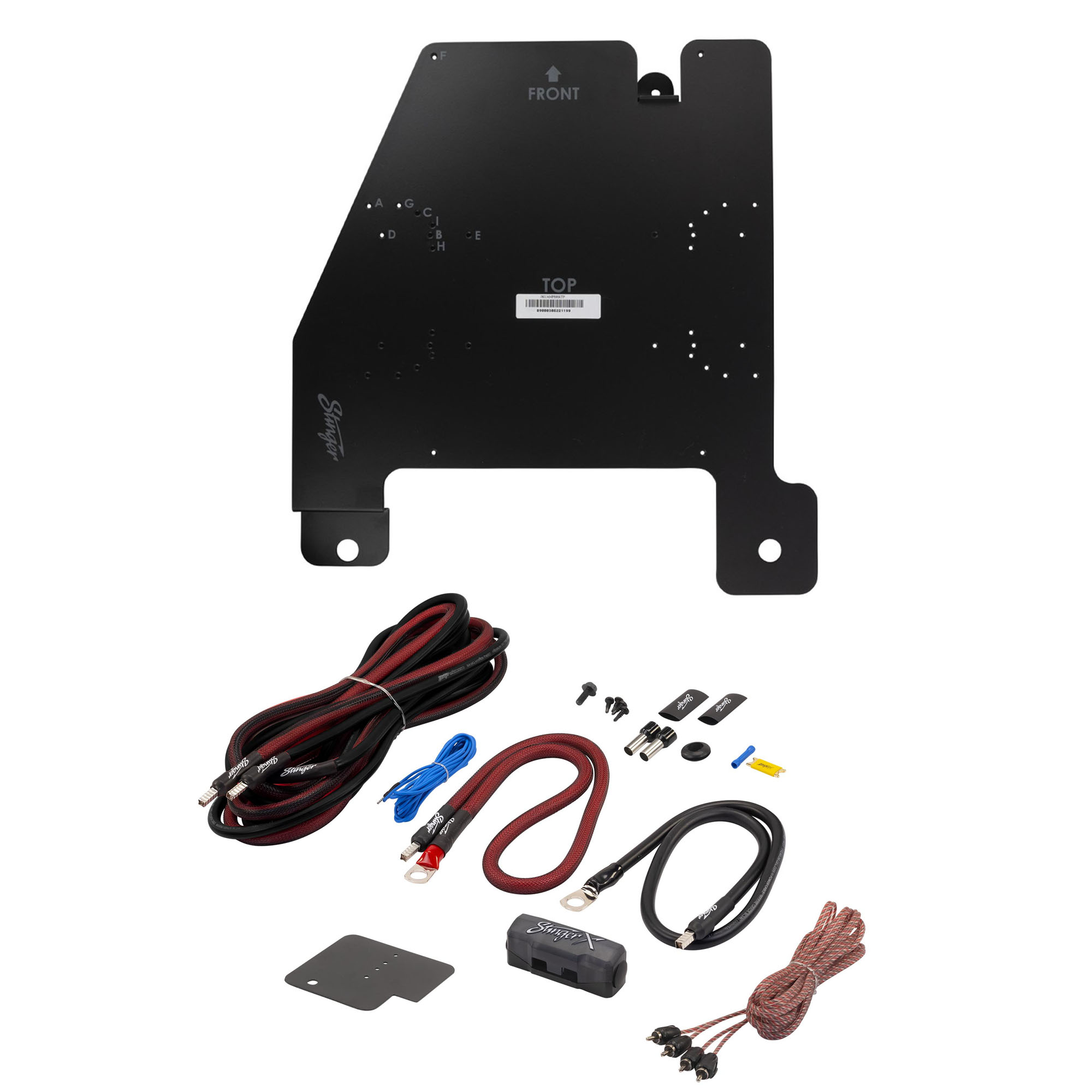 Stinger JKUAMPBRKTP Passenger Side Under Seat Amplifier Bracket with STXKJW8 Underseat Amplifier 8-Gauge Wiring Kit Compatible with Wrangler JKU Unlimited (4-Door) Models 2011-2018
