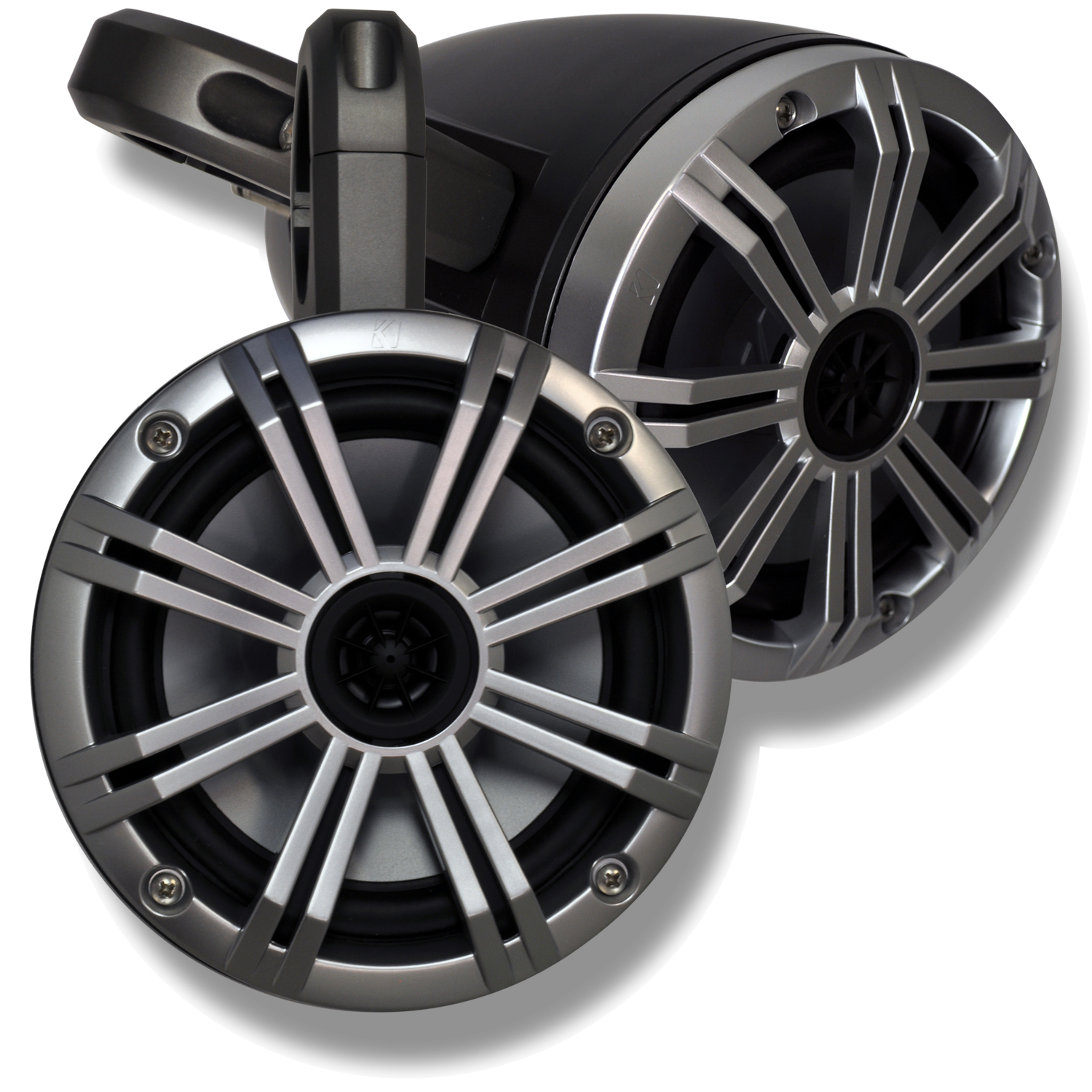 Black Kicker Wake Tower System with Kicker Silver 6.5" Marine Speakers