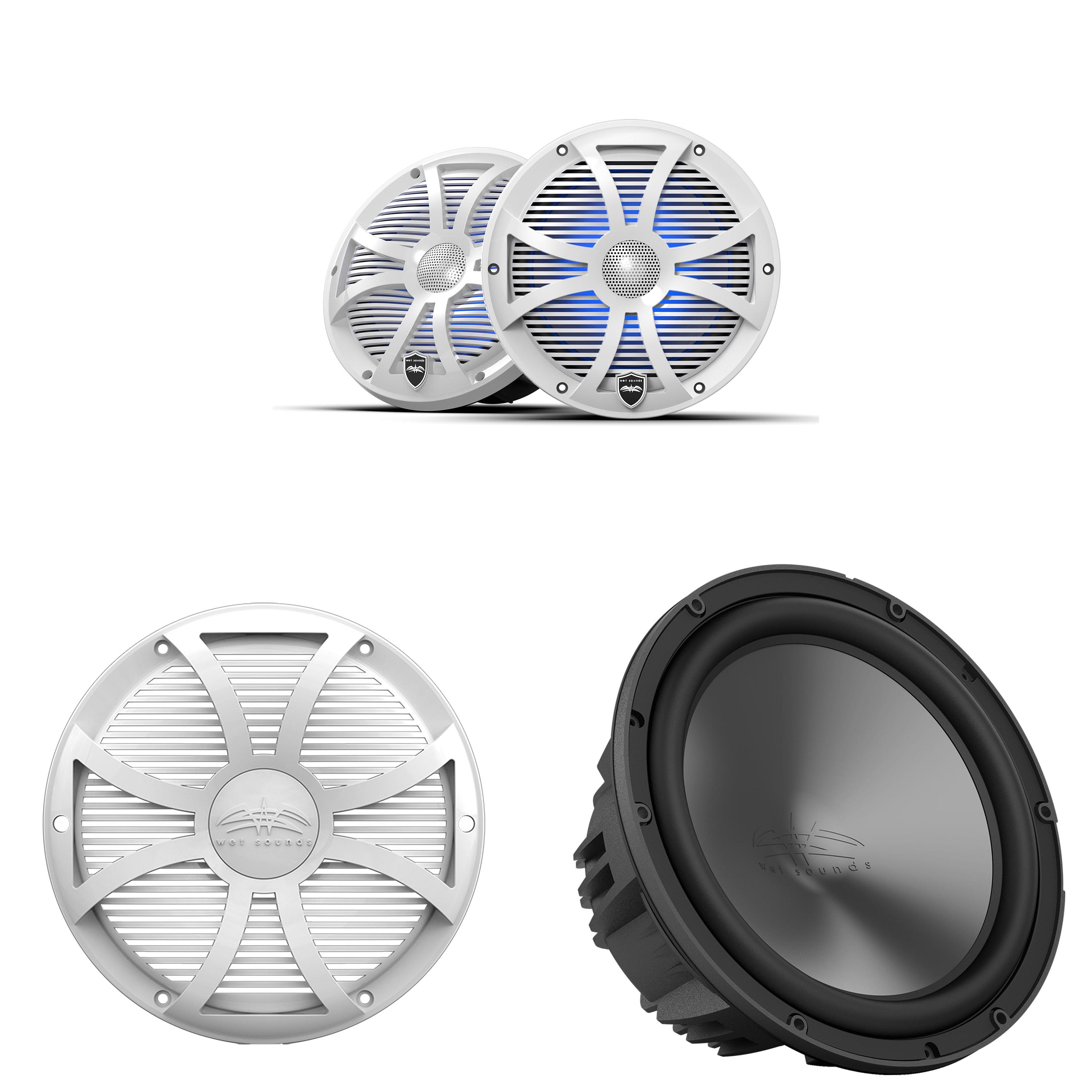 Wet Sounds Marine REVO White SW Grill Boat Speaker Bundle (2) 8