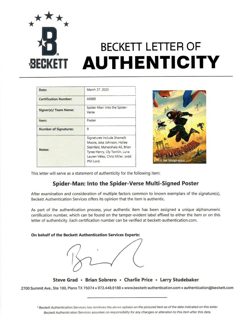 Spider-Man Into the Spider-Verse handsigniert 27x40 Poster Steinfeld 9 Sigs BAS - Bild 7 von 7