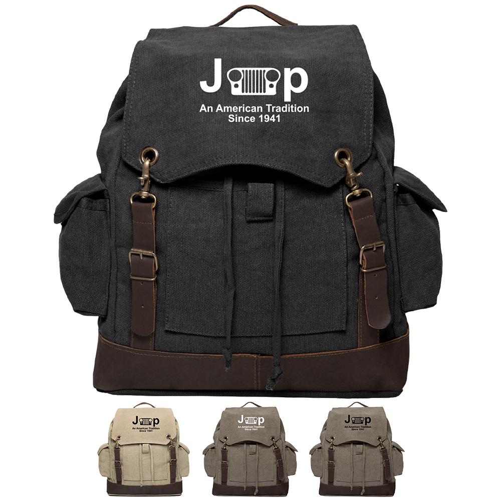 Jeep An American Tradition Vintage Canvas Rucksack Backpack with